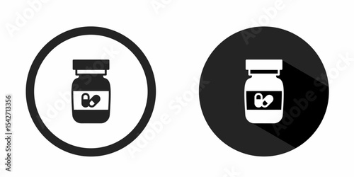 Medicine bottle logo. Medicine bottle icon vector design black color. Stock vector.