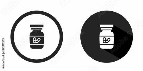 Medicine bottle logo. Medicine bottle icon vector design black color. Stock vector.