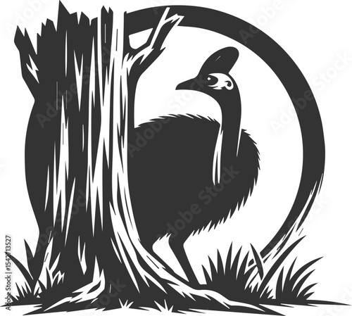 Black illustration vector of a cassowary bird silhouette drawing