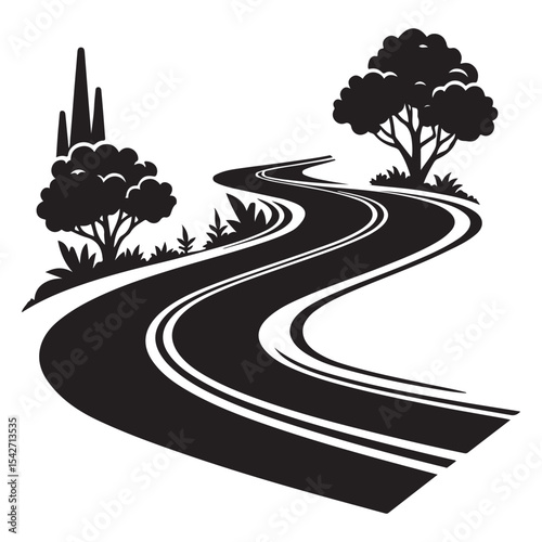 Curvy Road Silhouette Illustration With Trees for Travel Adventure