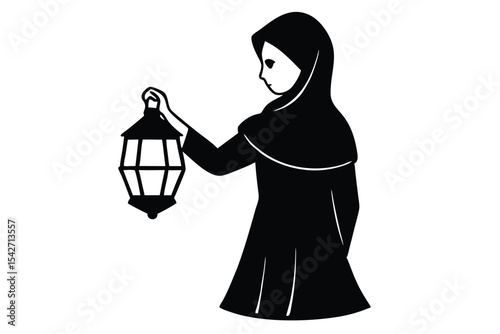 Ramadan lantern hijabi girl holding festive light