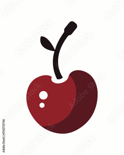 Vibrant Vector Cherry Illustration with Highlight and Shadow, Single Fruit Icon on White Background