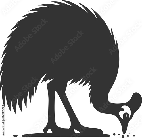 Black illustration vector of a cassowary bird silhouette drawing