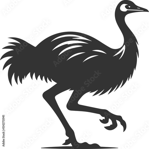 Black illustration vector of a cassowary bird silhouette drawing