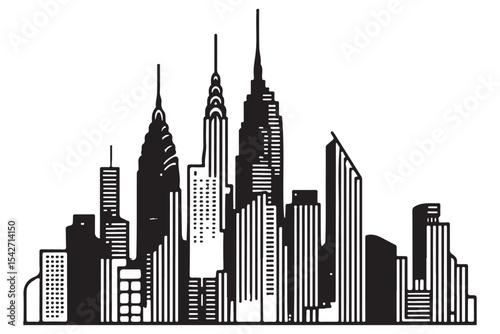 Iconic Cityscape Silhouette an Enduring New York Skyline Illustration Art