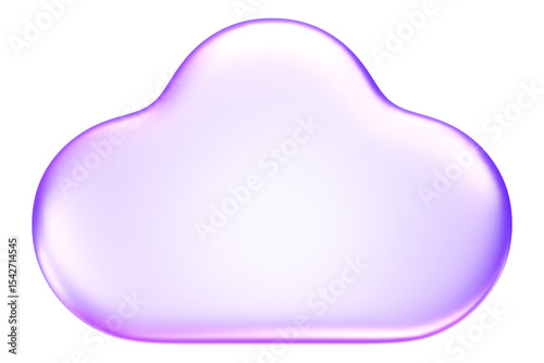 Glassmorphism cloud icon in purple hue, symbolizing storage, weather, or cloud computing, 3d rendering