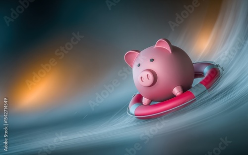 Pink piggy bank on a life preserver