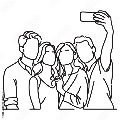 Friends capture the moment with a selfie together illustration
