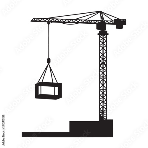 Construction Crane Silhouette Illustration Lifting a Heavy Load for Building Project