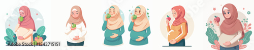 vector of a pregnant woman eating an apple