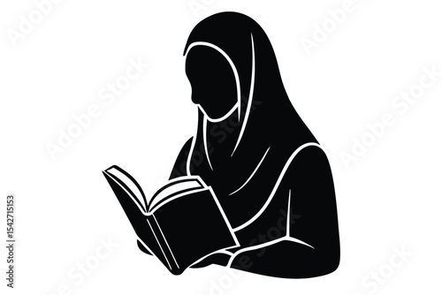 Hijabi girl reading islamic book banner advertisement design