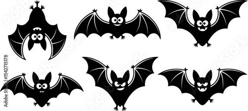 Halloween bat vector illustration set cute cartoon bats flying silhouette isolated on white background clip art editable stock vector illustration