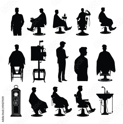barber silhouette set, Black & White silhouette set