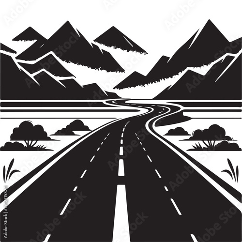 Mountain Road Trip Illustration Scenic Route Vector Graphic Design