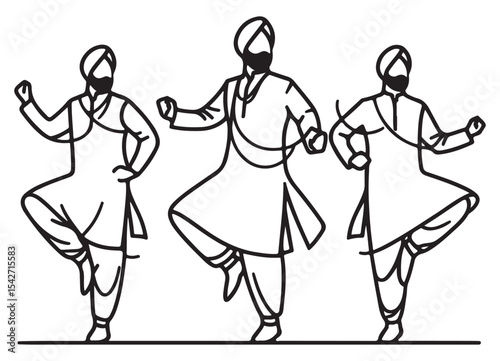 Vibrant folk bhangra dance performance group vector illustration