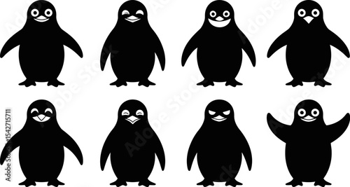 Penguin vector illustration set black and white animal characters cute penguins graphic design for kids art 100 editable stock vector illustration