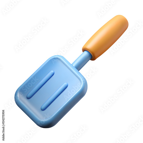 3d render blue spatula kitchen utensil isolated on transparent background