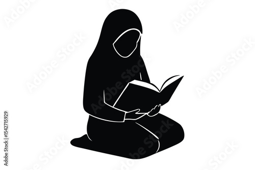 Young muslim woman reading quran banner design