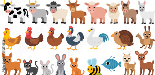 Cartoon farm animals vector illustration for kids learning and education resources and graphic design needs editable stock vector illustration
