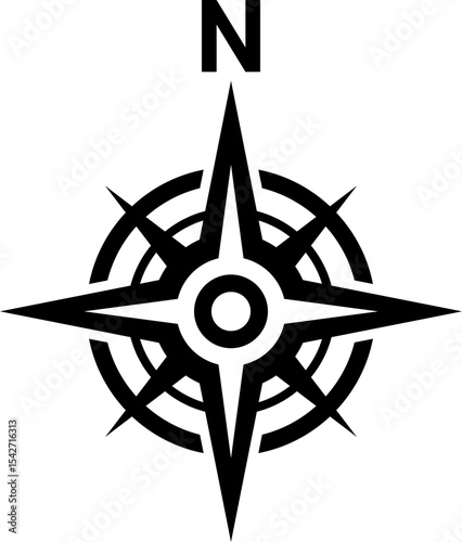 Black north direction symbol for map. Flat compass sign
