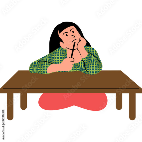 Bored Students Flat Illustration Vector Style, Boring Students at School Desks