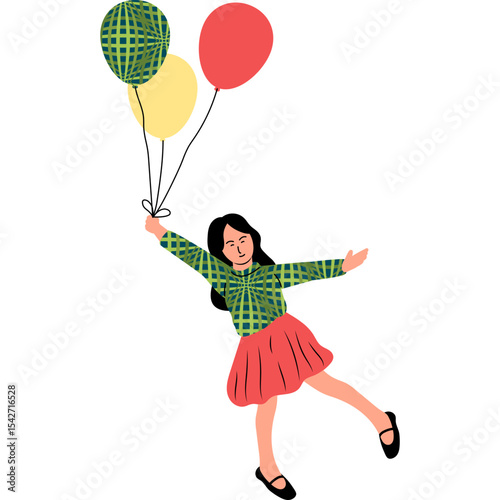 Flying Students Flat Illustration Vector Style, Happy Students Flying with Balloons