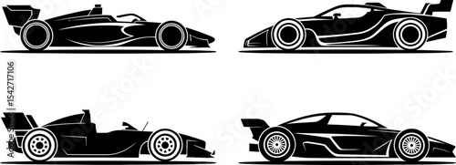 Formula racing car vector black and white silhouette race vehicle automobile motorsport speed design track 100 editable stock vector illustration