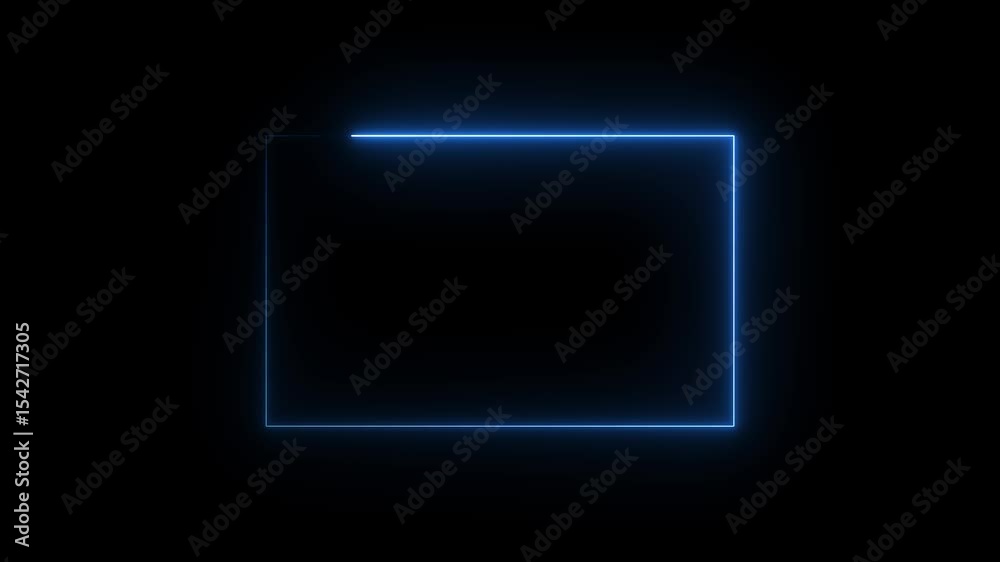 square rectangle picture frame icon animation glowing neon blue color border frame display neon box movement screen round shape rotation footage retro line banner on black background