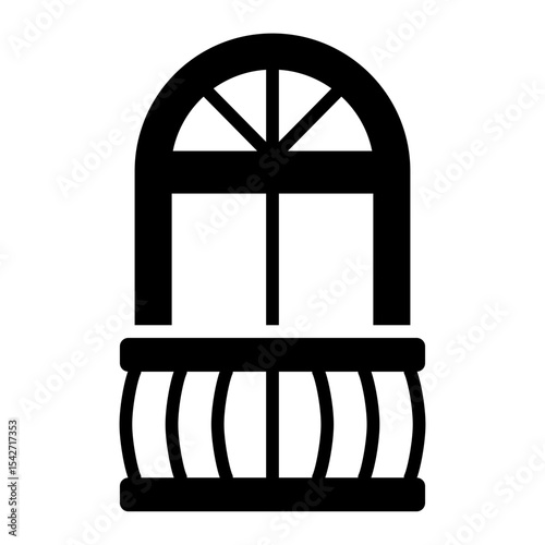 arched balcony glyph icon with rounded window and railing detail