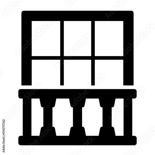 square panel balcony glyph icon with segmented glass frame window
