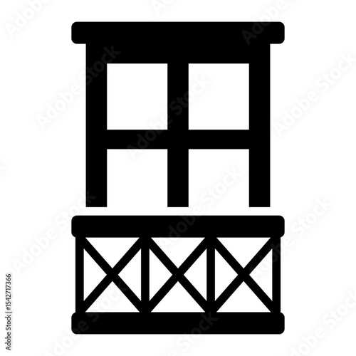 cross railing balcony glyph icon for traditional home facade