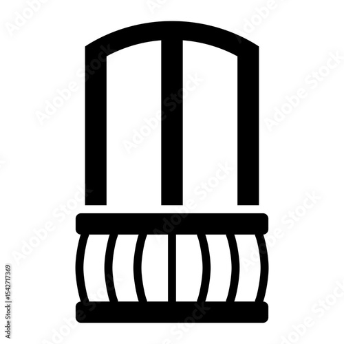 tall arch balcony glyph icon with curved glass window design