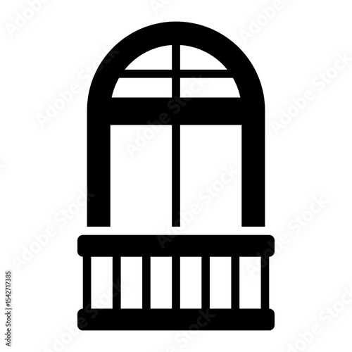 arched window balcony glyph icon with upper glass frame design