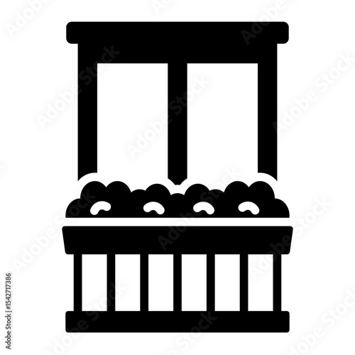 flower box balcony glyph icon with plant bed on the railing