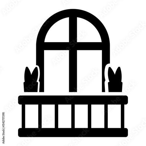 flower balcony glyph icon with rounded arch and side planters