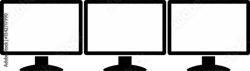 Three computer monitors mockup display screens for graphic design and web development presentation template editable stock vector illustration