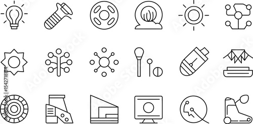 Vector line art icons set for science technology and innovation concept in modern outline design 100 editable stock vector illustration