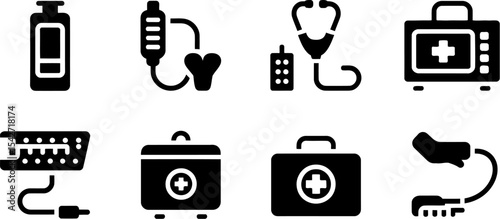 Medical equipment vector icons set healthcare tools and devices illustration for design and web usage editable stock vector illustration