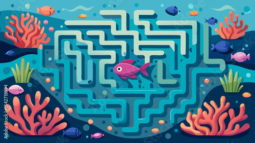 Vibrant Underwater Coral Reef Maze Awaits Exploration Fish Navigate Intricate Coral Structures