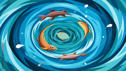 Aerial View of a Stunning Whirlpool with Layered Vector Currents Ocean Vortex Water Nature Swirl