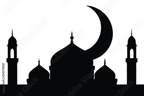 Ramadan moonrise over mosque dome islamic banner design