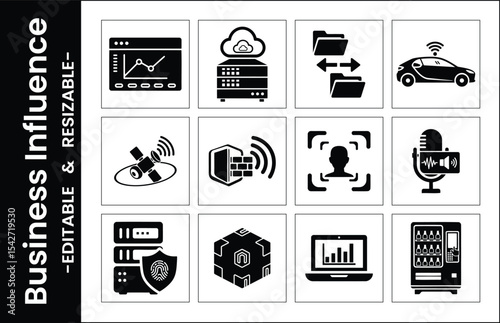 Business Technology Icon Set Vector Illustration Internet Security And Automation Devices For Business
