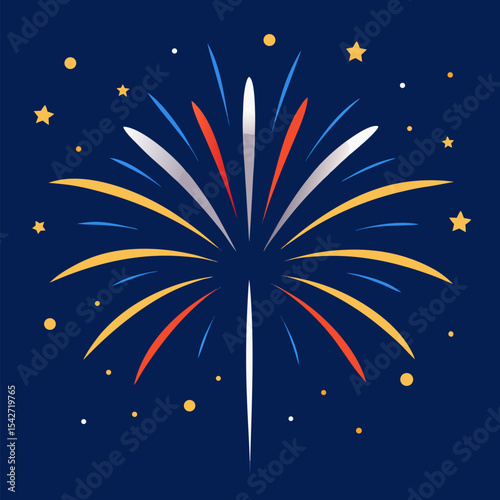 Vectorized fireworks exploding in a night sky vector on dark blue background.
