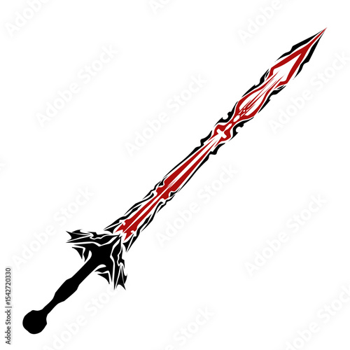 Intricate sword with black handle and red blade design depicted against a stark transparent background conveys a strong sense of fantasy and adventure ideal for gaming content.