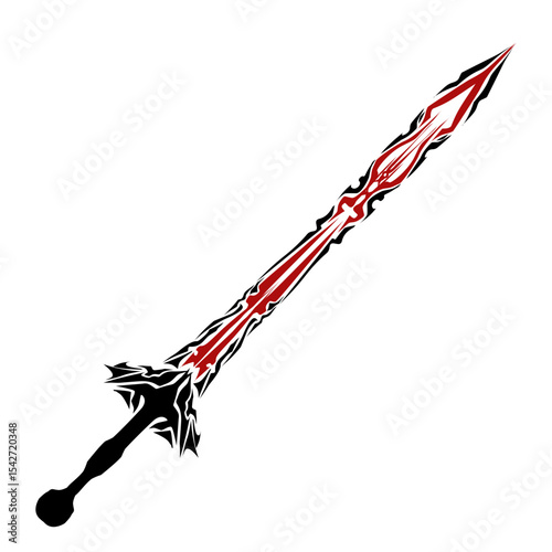 Intricate sword with black handle and red blade design depicted against a stark transparent background conveys a strong sense of fantasy and adventure ideal for gaming content.