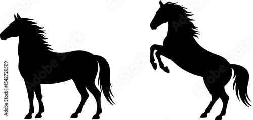 Running wild horse and foal vector silhouette illustration
