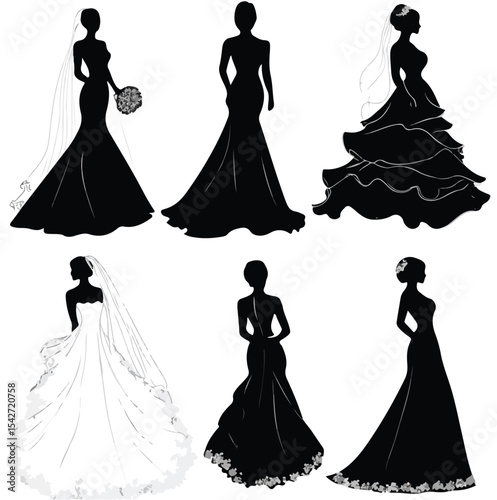 bride silhouette set, Black & White silhouette set 