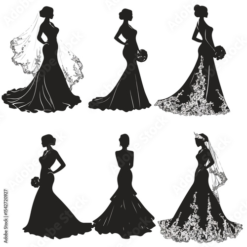 bride silhouette set, Black & White silhouette set 
