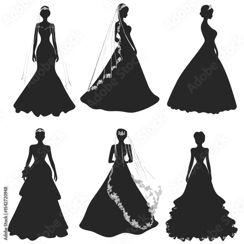 bride silhouette set, Black & White silhouette set 