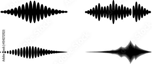 Black and white sound wave graphic vector illustration audio signal waveform equalizer design set isolated editable stock vector illustration
